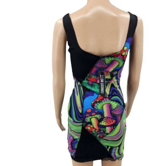 Psychedelic Mushroom Print Bodycon Dress By Current Mood XS - Picture 4 of 11